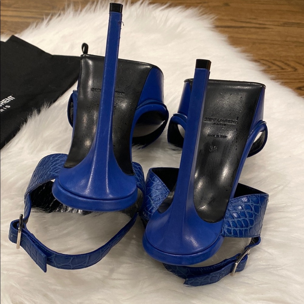 Saint Laurent Croc-Embossed Women's Blue Sandals Almost New! - Picture 2 of 8